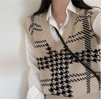 Plaid V-Neck Sweater Vest - Image 3