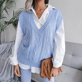 Zodggu V Neck Vest Sweaters Womens Plus Womens Plus Vest Solid Outerwear Inner  Wear Autumn And Winter New Fashion Ladies Sweaters Female Leisure Light  Blue S 