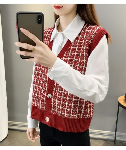 V-neck Plaid Sweater Vest - Image 6