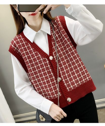 V-neck Plaid Sweater Vest - Image 8