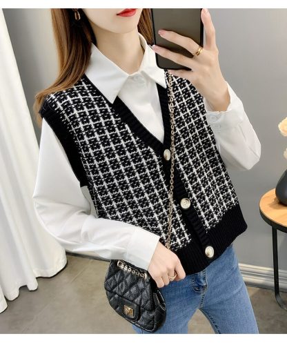 O-neck Plaid Sweater Vest - Image 8