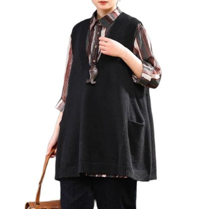 Loose Knitted V-Neck Vest - Image 2