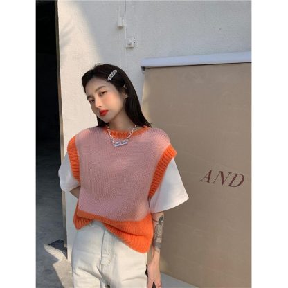Patchwork Knitted Sweater Vest - Image 4