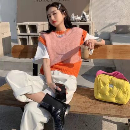 Patchwork Knitted Sweater Vest