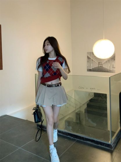 O-neck Plaid Sweater Vest - Image 5