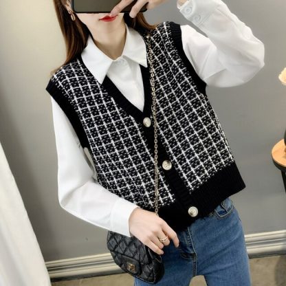 O-neck Plaid Sweater Vest - Image 7