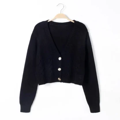 V-Neck Cropped Knit Cardigan - Image 2