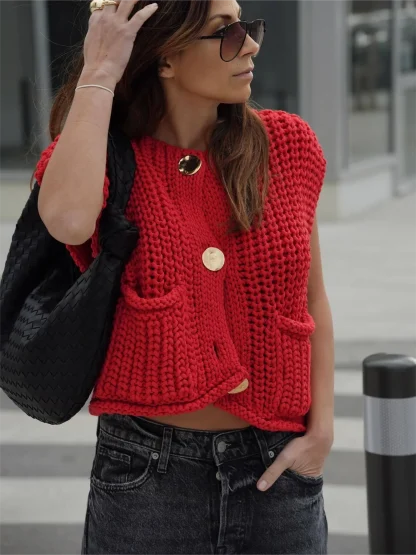 Loose Fit Knit Sweater Vest - Image 3