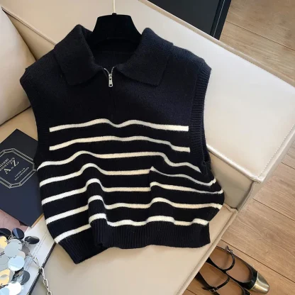 Zipper Sleeveless Sweater Vest - Image 3