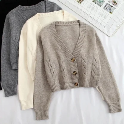 V-Neck Cropped Knit Cardigan - Image 6