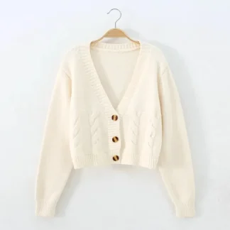 V-Neck Cropped Knit Cardigan